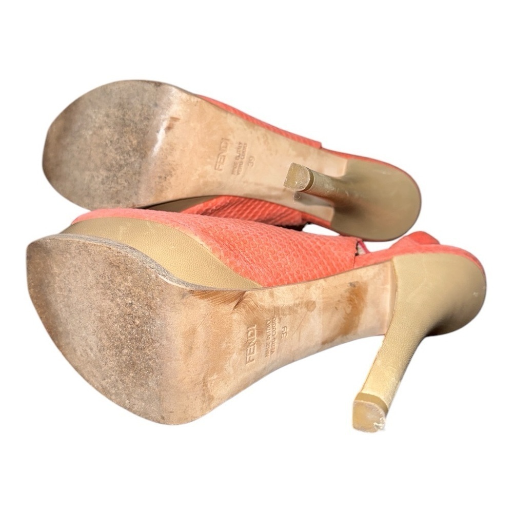 Fendi Coral Python Embossed Leather Fendista Bow Slingback Sandals size 39 - Picture 7 of 7